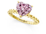 Yellow gold Fancy Pink Heart  Solitaire Beaded Band Prong Setting Ring 1