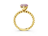 Yellow gold Fancy Pink Heart  Solitaire Beaded Band Prong Setting Ring 3
