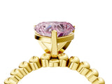 Yellow gold Fancy Pink Heart  Solitaire Beaded Band Prong Setting Ring 4
