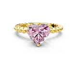 Yellow gold Fancy Pink Heart  Solitaire Beaded Band Prong Setting Ring