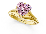 Yellow gold Fancy Pink Heart  Solitaire Beaded Band Six-Prong Setting_1