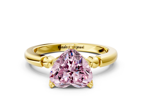Yellow gold Fancy Pink Heart  Solitaire Beaded Band with Four-Prong Setting_58