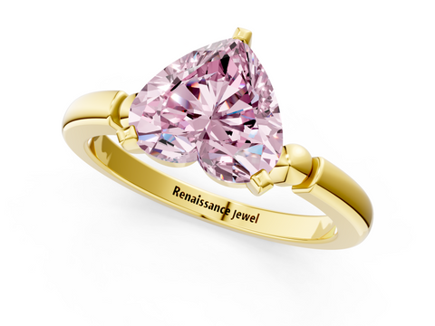 Yellow gold Fancy Pink Heart  Solitaire Beaded Band with Four-Prong Setting_59