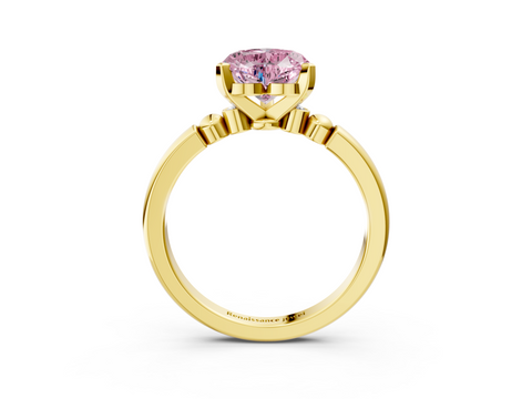 Yellow gold Fancy Pink Heart  Solitaire Beaded Band with Four-Prong Setting_61