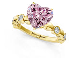 Yellow gold Fancy Pink Heart  Solitaire Bezel-Set Diamond Ring with Beaded Band and Four-Prong Setting_33