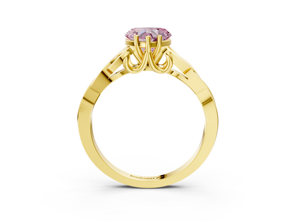 Yellow gold Fancy Pink Heart Cut Diamond Solitaire Engagement Ring with Celtic Knot Band and Four-Prong Setting