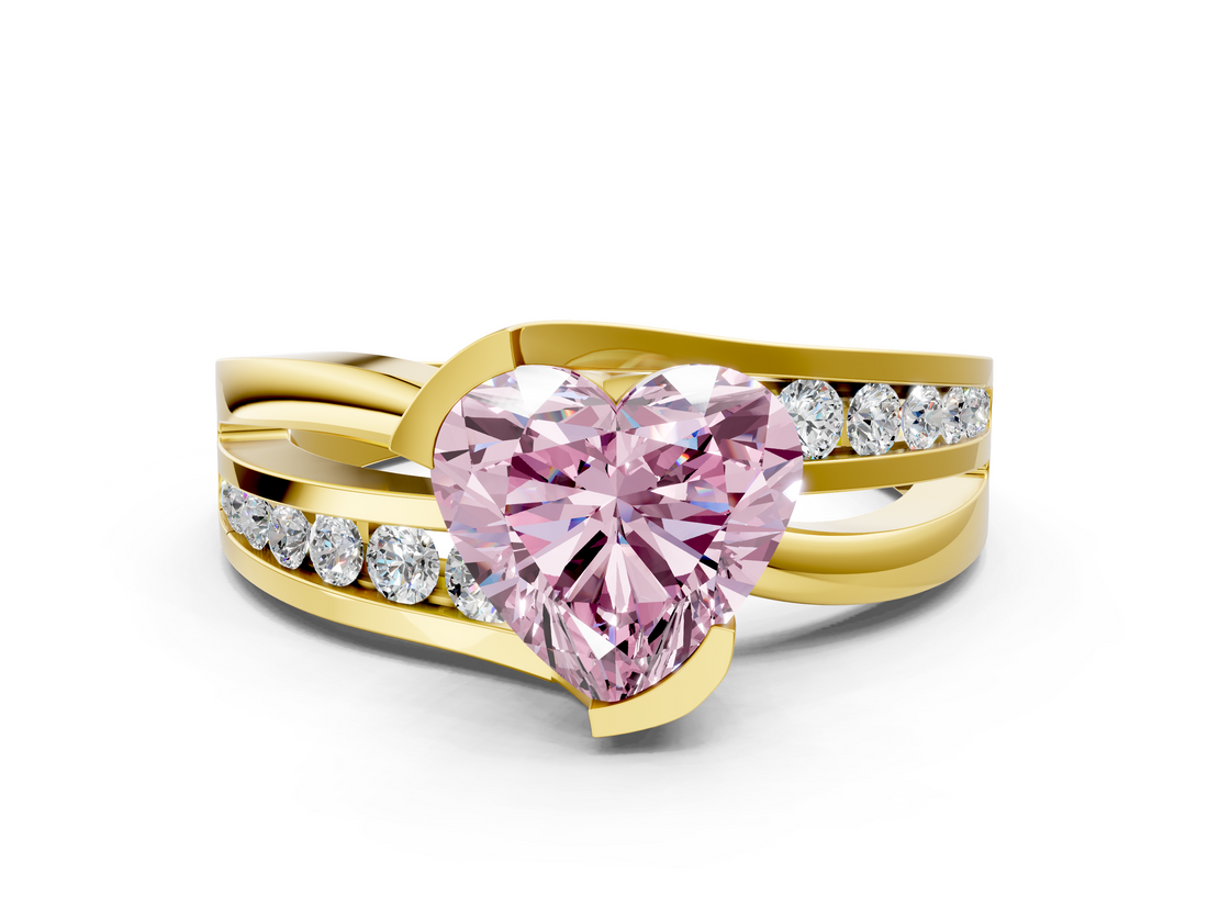 Yellow gold Fancy Pink Heart  Solitaire Channel-Set Split Shank Ring with Tension Prong Setting_3