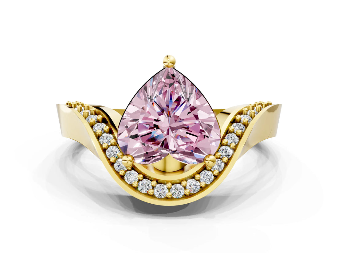 Yellow gold Fancy Pink Heart  Solitaire Diamond Engagement Ring with Pave Band and Four-Prong Setting 1