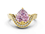 Yellow gold Fancy Pink Heart  Solitaire Diamond Engagement Ring with Pave Band and Four-Prong Setting 1