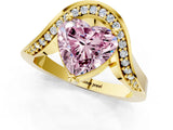 Yellow gold Fancy Pink Heart  Solitaire Diamond Engagement Ring with Pave Band and Four-Prong Setting 2