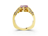 Yellow gold Fancy Pink Heart  Solitaire Diamond Engagement Ring with Pave Band and Four-Prong Setting 4