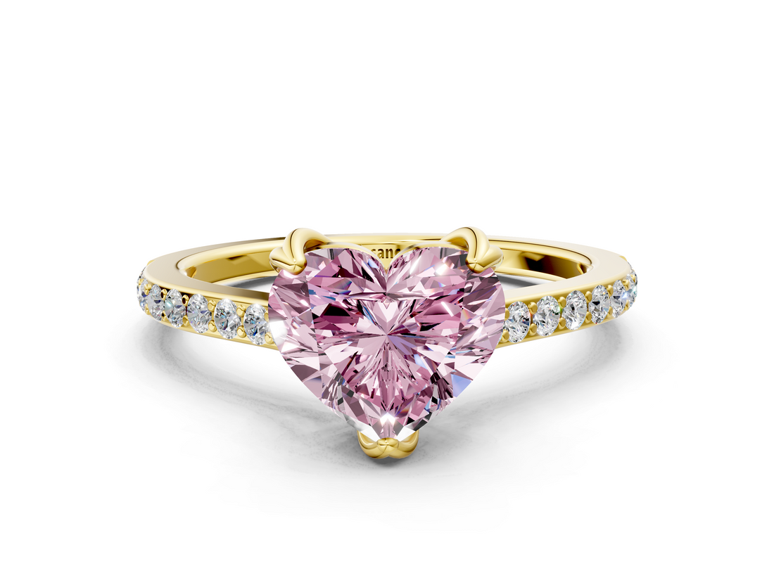 Yellow gold Fancy Pink Heart  Solitaire Diamond Engagement Ring with Pave Band and Six-Prong Setting_20