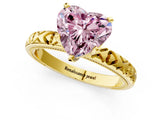 Yellow gold Fancy Pink Heart  Solitaire Diamond Engagement Ring with XO Engraved Band and Four-Prong Setting 2