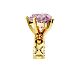 Yellow gold Fancy Pink Heart  Solitaire Diamond Engagement Ring with XO Engraved Band and Four-Prong Setting