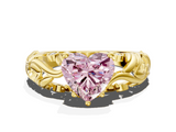 Yellow gold Fancy Pink Heart  Solitaire Diamond Leaf Vine Band with Prong Setting_28