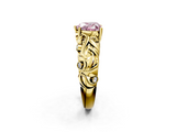Yellow gold Fancy Pink Heart  Solitaire Diamond Leaf Vine Band with Prong Setting_30