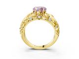 Yellow gold Fancy Pink Heart  Solitaire Diamond Leaf Vine Band with Prong Setting_31