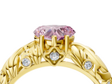 Yellow gold Fancy Pink Heart  Solitaire Diamond Leaf Vine Band with Prong Setting_32