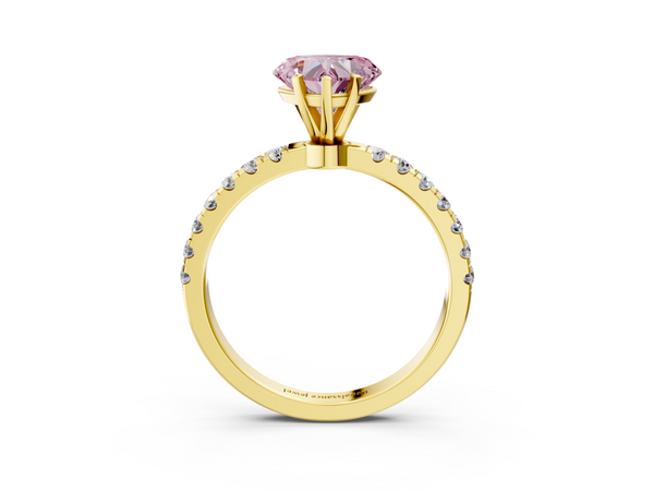 Yellow gold Fancy Pink Heart Cut Diamond Solitaire Ring with Pavé Accents and Four-Prong Setting