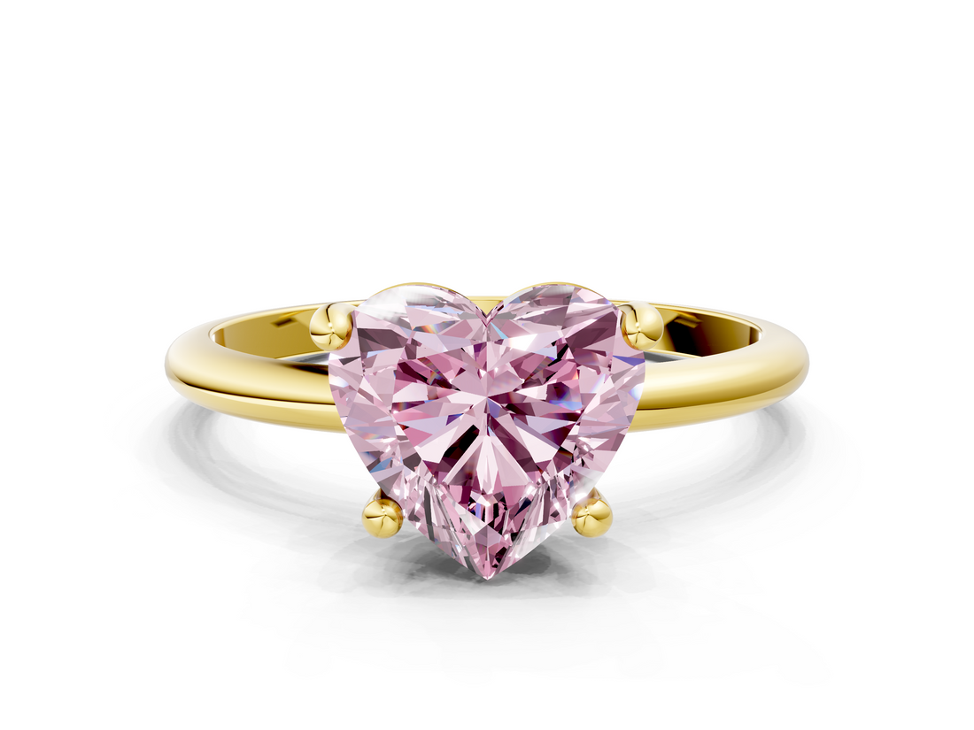 Yellow gold Fancy Pink Heart  Solitaire Diamond Ring with 4-Prong Setting on a Classic Band_3