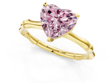 Yellow gold Fancy Pink Heart  Solitaire Diamond Ring with Bamboo Band and Four-Prong Setting_21