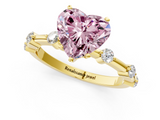 Yellow gold Fancy Pink Heart  Solitaire Diamond Ring with Bezel Set Side Stones and Prong Setting_4