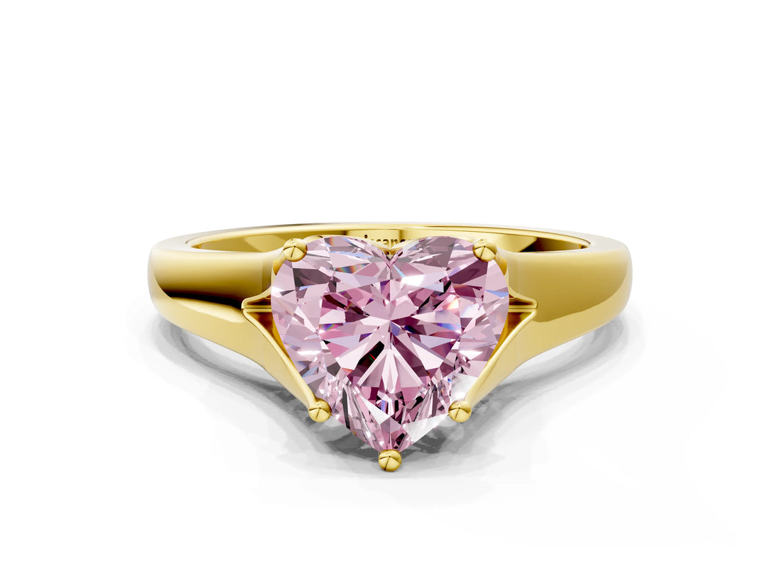 Yellow gold Fancy Pink Heart  Solitaire Diamond Ring with Cathedral Band and Four-Prong Setting_66