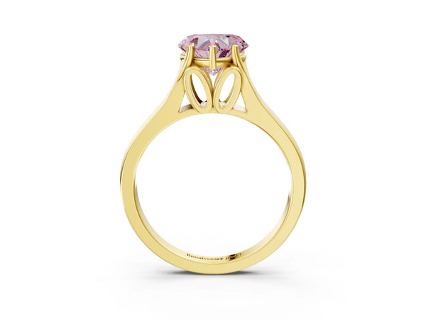 Yellow gold Fancy Pink Heart  Solitaire Diamond Ring with Cathedral Band and Four-Prong Setting