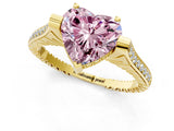Yellow gold Fancy Pink Heart  Solitaire Diamond Ring with Channel Set Band and Bezel Prong Setting_57