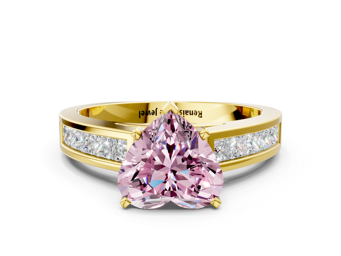 Yellow gold Fancy Pink Heart  Solitaire Diamond Ring with Channel-Set Band and Four-Prong Setting_3