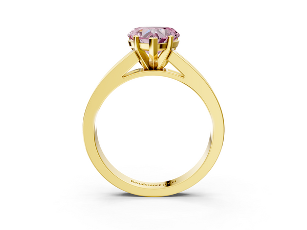 Yellow gold Fancy Pink Heart  Solitaire Diamond Ring with Channel-Set Band and Four-Prong Setting