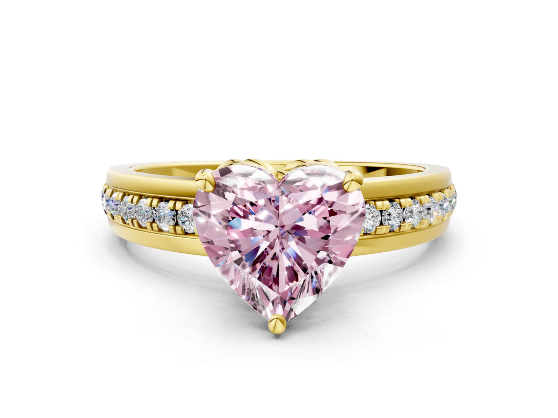 Yellow gold Fancy Pink Heart  Solitaire Diamond Ring with Channel Set Band and Six-Prong Setting_48