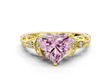 Yellow gold Fancy Pink Heart  Solitaire Diamond Ring with Filigree Band and Four-Prong Setting_45