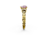 Yellow gold Fancy Pink Heart  Solitaire Diamond Ring with Filigree Band and Four-Prong Setting_47