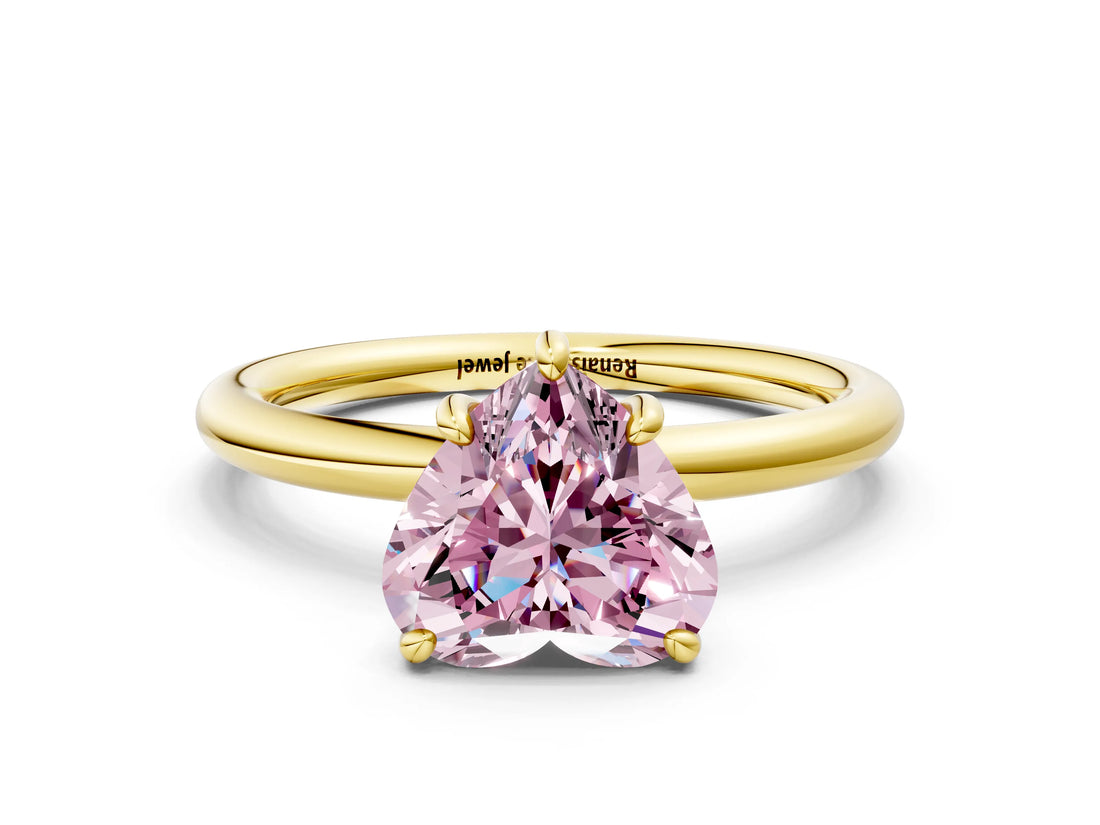Yellow gold Fancy Pink Heart  Solitaire Diamond Ring with Four-Prong Setting on a Plain Band_18