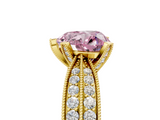 Yellow gold Fancy Pink Heart  Solitaire Diamond Ring with Milgrain Pavé Band and Four-Prong Setting_25