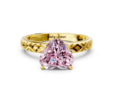 Yellow gold Fancy Pink Heart  Solitaire Diamond Ring with Milgrain and Black Enamel X Pattern Band_65