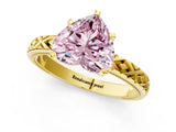 Yellow gold Fancy Pink Heart  Solitaire Diamond Ring with Milgrain and Black Enamel X Pattern Band_66