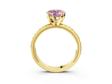 Yellow gold Fancy Pink Heart  Solitaire Diamond Ring with Milgrain and Black Enamel X Pattern Band_68
