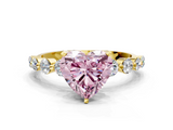 Yellow gold Fancy Pink Heart  Solitaire Diamond Ring with Pave Band and Four-Prong Setting_253
