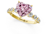 Yellow gold Fancy Pink Heart  Solitaire Diamond Ring with Pave Band and Four-Prong Setting_254