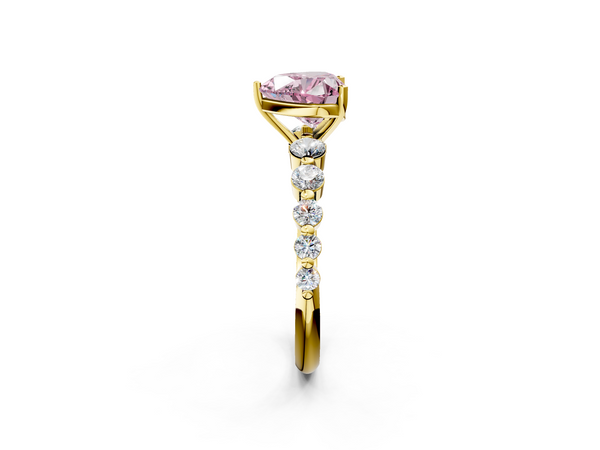 Yellow Gold Heart-Shaped Graduated Side Stone Engagement Ring Setting for Fancy Pink Center