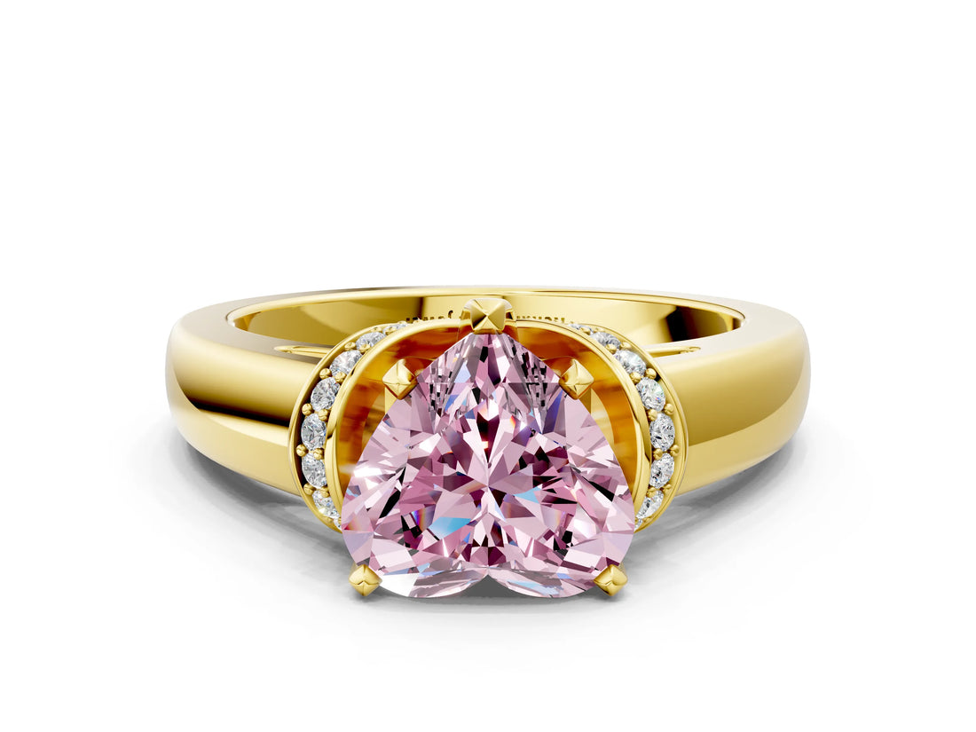 Yellow gold Fancy Pink Heart  Solitaire Diamond Ring with Pave Band and Six-Prong Setting_32