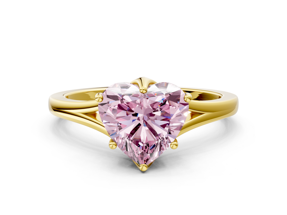 Yellow gold Fancy Pink Heart  Solitaire Diamond Ring with Six-Prong Setting and Tapered Band_17