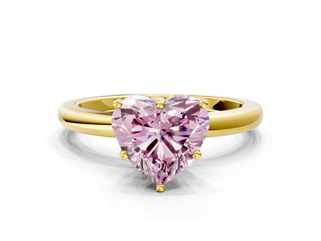Yellow gold Fancy Pink Heart  Solitaire Diamond Ring with Six-Prong Setting on a Classic Band_3