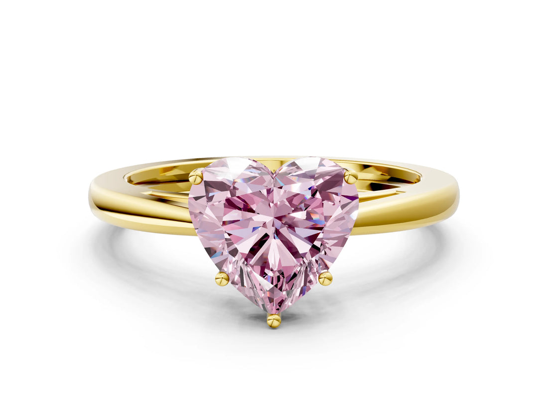 Yellow gold Fancy Pink Heart  Solitaire Diamond Ring with Split Shank and Four-Prong Setting_12