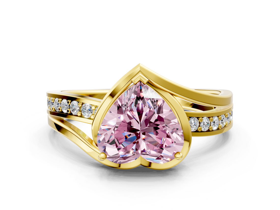 Yellow gold Fancy Pink Heart  Solitaire Diamond Ring with Split Shank and Prong Setting_41