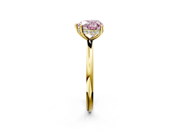 Yellow gold Fancy Pink Heart  Solitaire Diamond Ring with a Classic Band and Four-Prong Setting