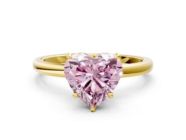 Yellow gold Fancy Pink Heart  Solitaire Engagement Ring with Cathedral Band and Four-Prong Setting