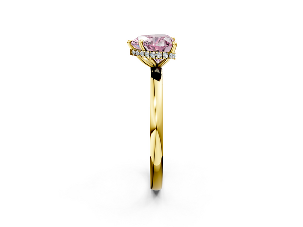 Yellow gold Fancy Pink Heart  Solitaire Engagement Ring with Cathedral Band and Four-Prong Setting